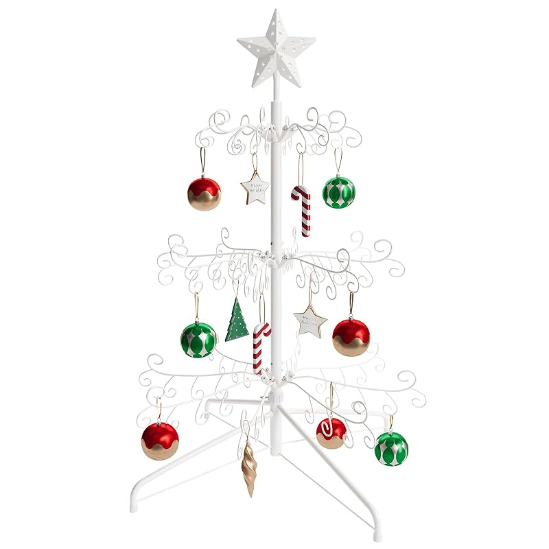 White 3 ft Christmas Ornament Display Stand Tree - Freestanding Iron Rack
