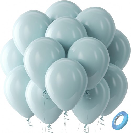 Bezente Dusty Blue Latex Balloons - 100 Pack of 12-Inch Round Helium Matte Balloons for Weddings & Parties