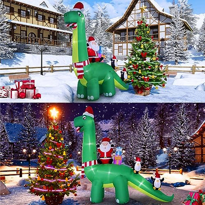 13ft Christmas Inflatable Dinosaur with Santa and LED Lights for Outdoor Decor