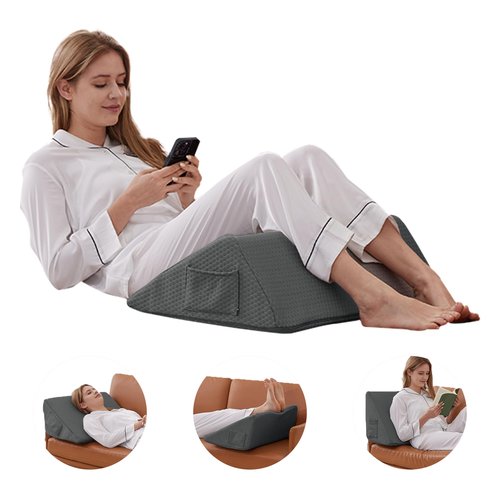 Knee Wedge Pillow, Memory Foam Leg Pillow Bed Wedge for Sleeping, Post Surgery Triangle Pillow Wedge for Knee Support, Leg Elevation, Knee Hip Back Pain Relief (23.6" x 23" x 7.9", Large Size, Black)