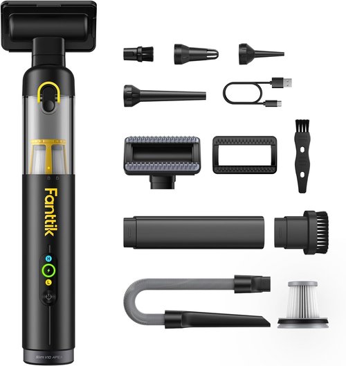 Fanttik Slim V10 APEX Cordless Car Vacuum - 4-in-1 Portable Handheld with 19kPa Suction Power | Smart Digital Display & 2 Modes (Black)