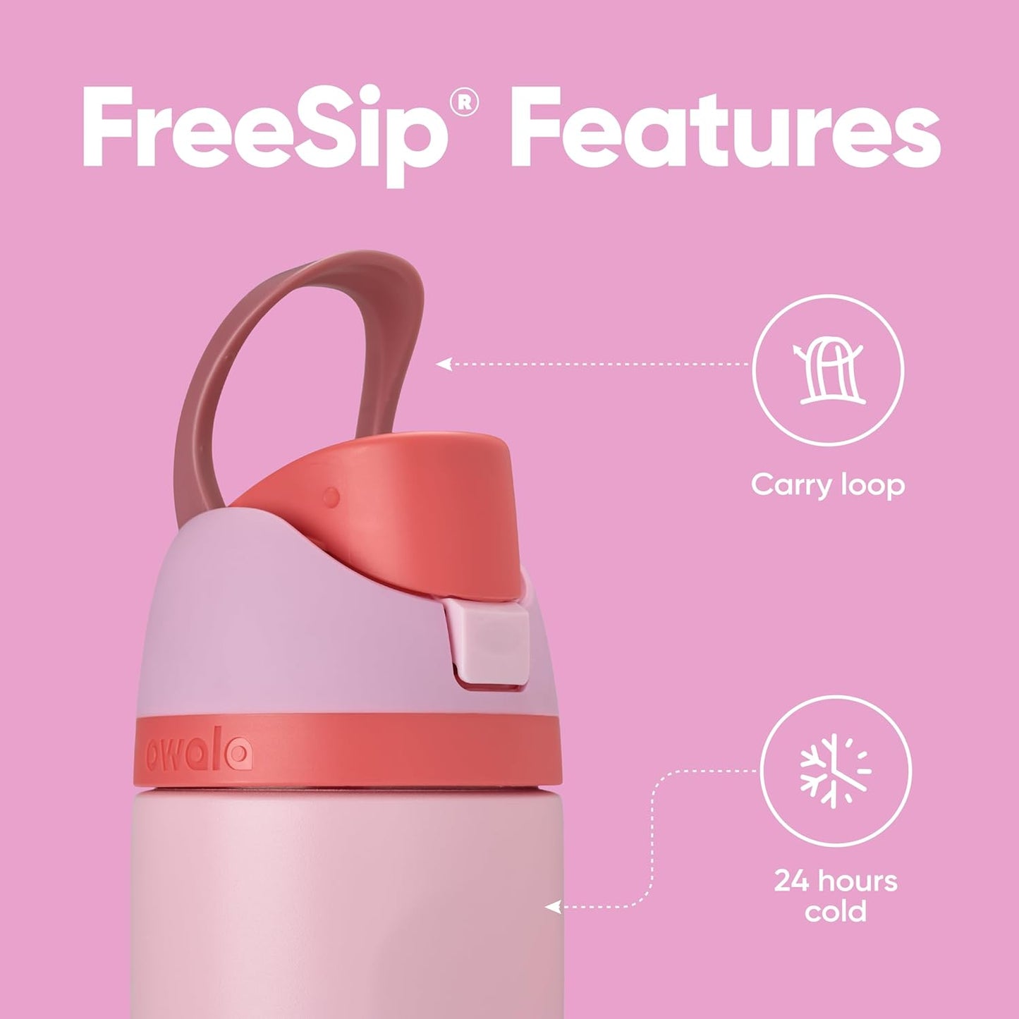Owala FreeSip Insulated Stainless Steel Water Bottle - BPA-Free, 24 oz, Pink | Ideal for Sports & Travel