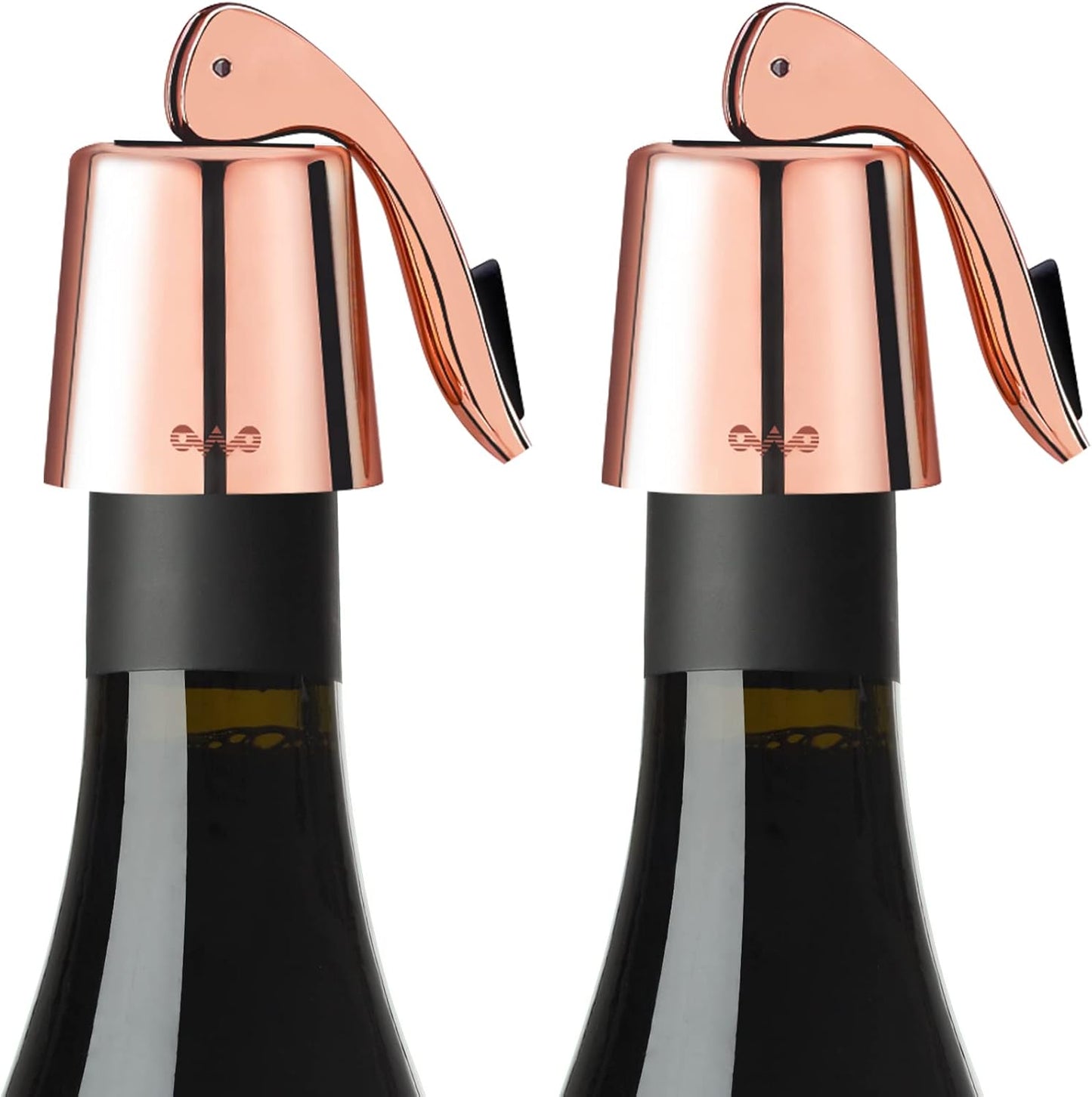 OWO Stainless Steel Wine Bottle Stopper, Reusable Wine Saver with Silicone Seal, Decorative Bottle Sealer, Keeps Fresh (Rosegold, 2 Pack)