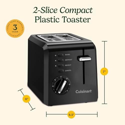 Cuisinart CPT-122BK 2-Slice Toaster - Compact Design with 7 Shade Settings & Bagel Slots | Black
