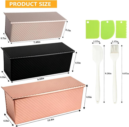 Pullman | 3 Pack Non-Stick Loaf Pan Set with Lids - 2.2 lb, 1 lb & 0.8 lb Dough Capacity