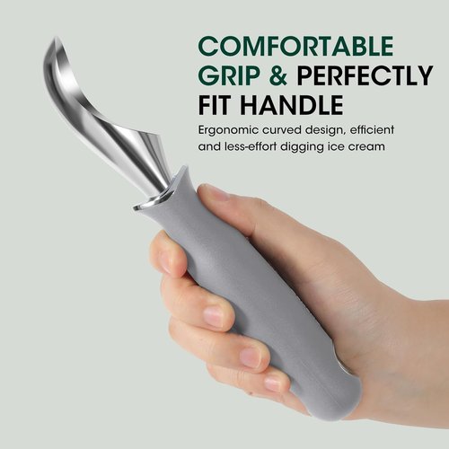 Beneno Heavy Duty Ice Cream Scoop - Upgraded Anti-Fracture Design, Comfortable Grip, Dishwasher Safe, Gray