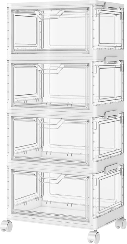 SNSLXH Clear Storage Bins - 24QT Portable Bins with Lid & Wheels | Stackable 4-Tier Design for Home & Office