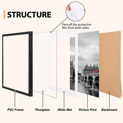 Fixwal 8x10 Picture Frame Set of 6 with Shatter Resistant Plastic Glass, Thin Border and Light Weight Photo Frames for Wall or Tabletop Display, Black