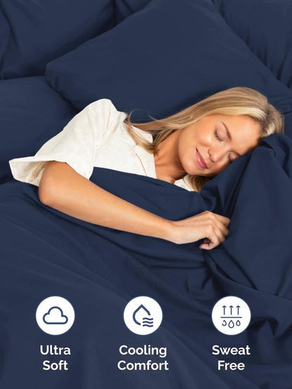 Extra Deep Twin XL Fitted Sheet - Hotel Luxury Single Fitted Sheet Only - Easily Fits 18 inch to 24 inch Mattress - Ultra Soft, Wrinkle Free with Extra Deep Pockets - Breathable & Comfy - Navy Blue