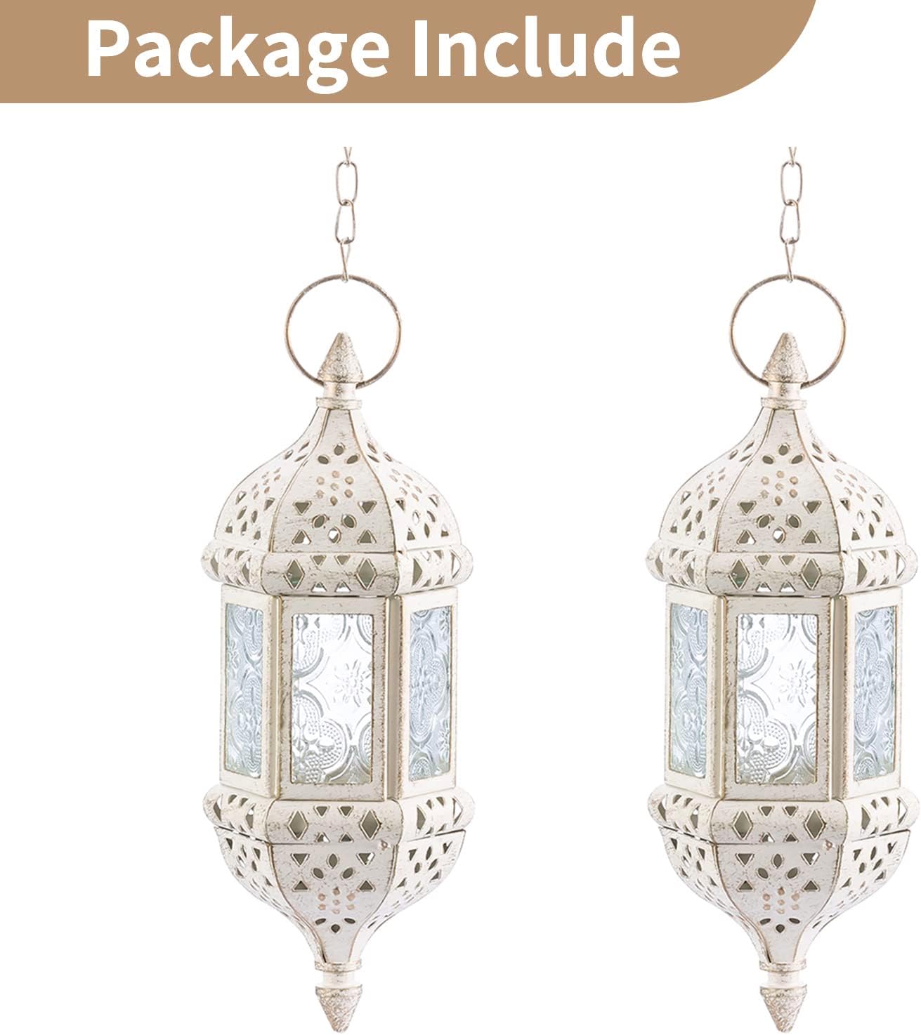 Regine Switzerland Moroccan Lantern - Metal Hanging Tealight Candle Holder | Battery Operated LED, White