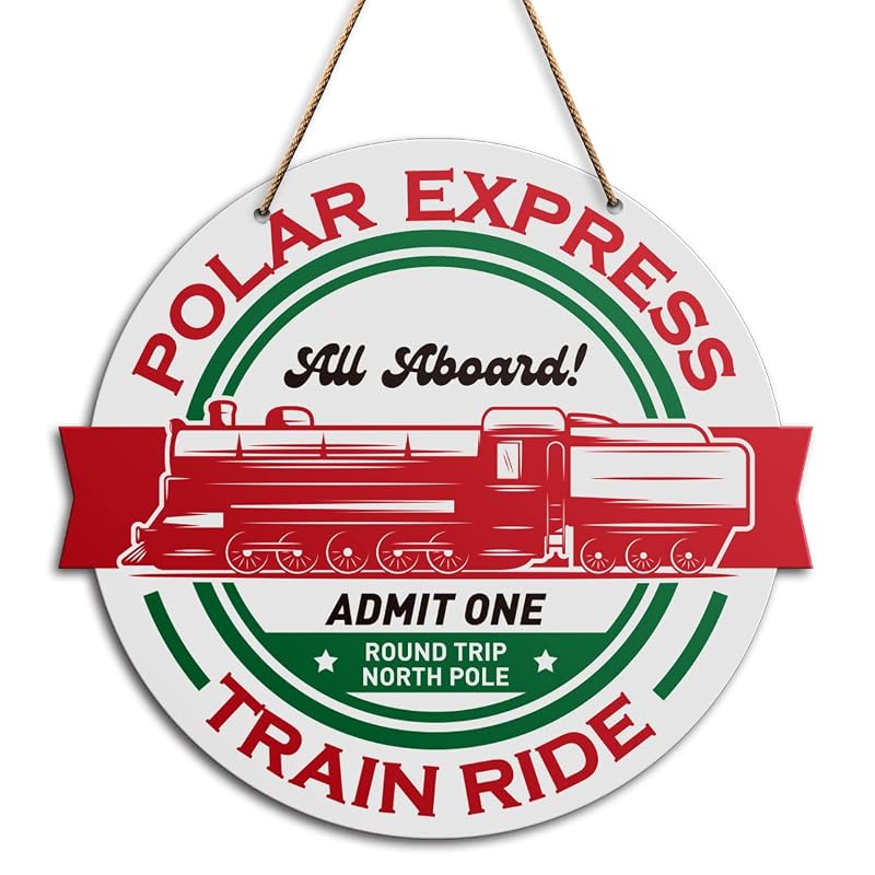 Polar Express Train Ride Christmas Wooden Sign – Rustic Front Door Wall Plaque
