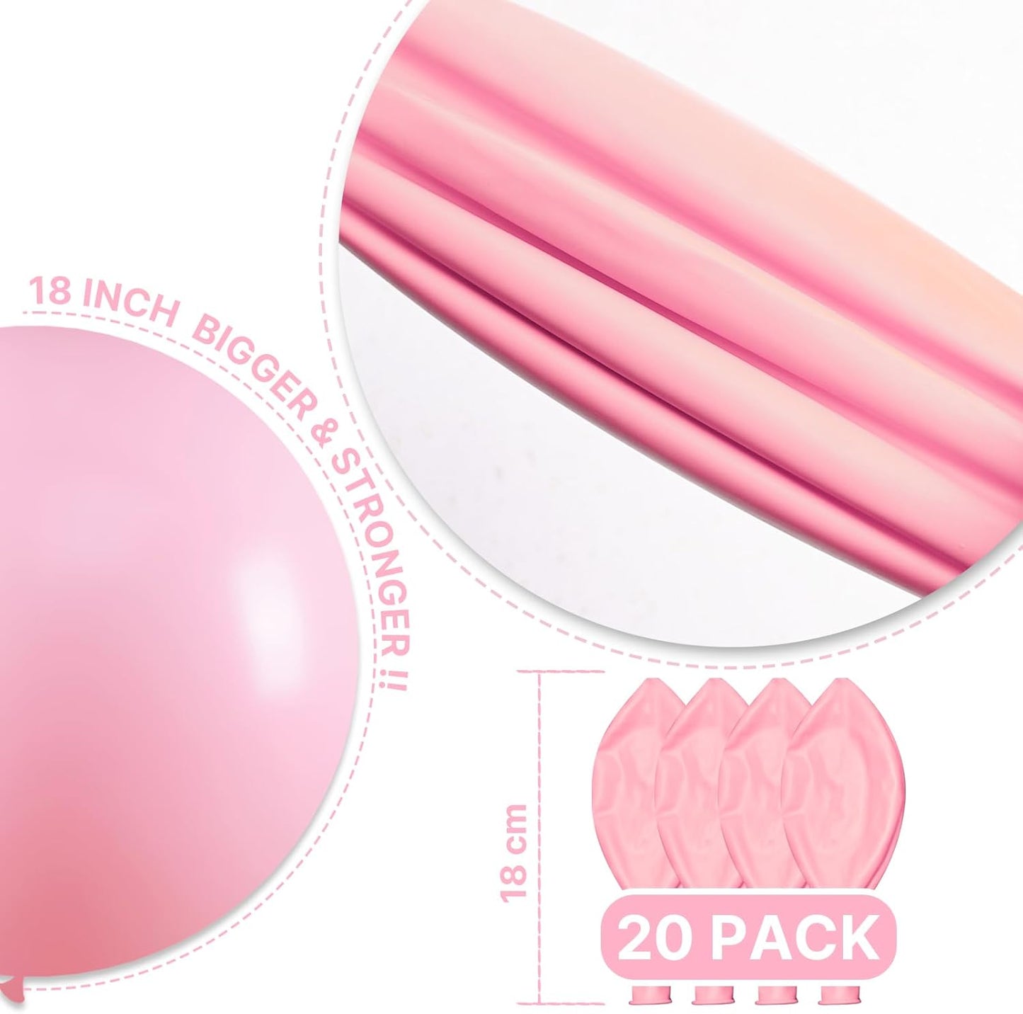 PartyWoo Baby Pink Balloons - 20pcs 18 Inch Pastel Latex Helium Balloons for Baby Showers & Parties