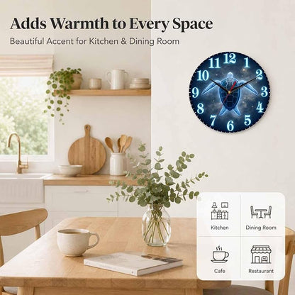 Glow Sea Turtle Wall Clock 10 Inch - Silent Battery Operated, Variation: Glow Sea Turtle+10 Inch