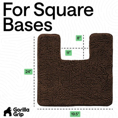 Gorilla Grip Plush Bath Rug Mat - Absorbent Shaggy Chenille for Square Toilet Base | Machine Washable, Soft Microfiber, Brown