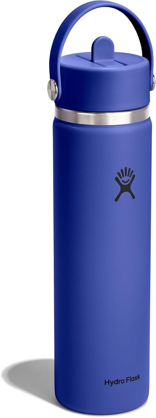 Hydro Flask Water Bottle - Insulated Stainless Steel - Leakproof Wide Straw Lid | 24 Oz Capri Blue
