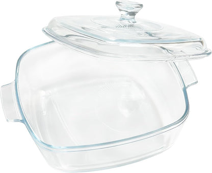Skiennix Small Tempered Glass Casserole Dish - Oven Safe with Lid | 0.8L Clear Microwave Baking Dish