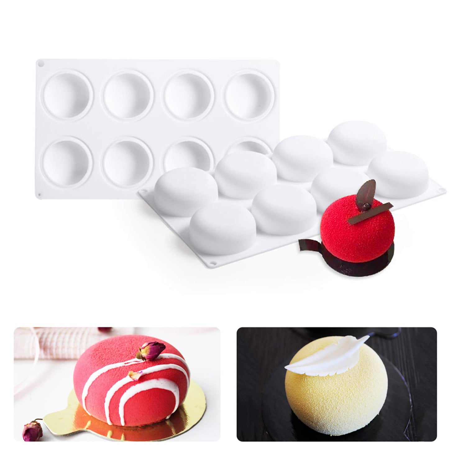 Silicone Cake Mold for Baking，8 Holes 3D Stone Round Shape Silicone Mousse Cake Pop Form,Non-Stick Candy Chocolate Jelly Baking Mould Tray,Pastry Cheesecake Pudding Bread Decorating Tool for Homemade