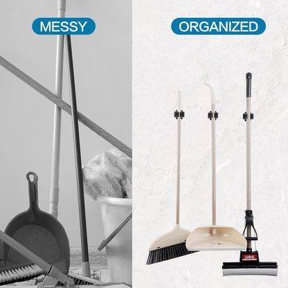 JAMEND CLXP 12PCS Broom and Mop Holder - Heavy Duty Wall-Mounted Organizer Rack in Matte Black