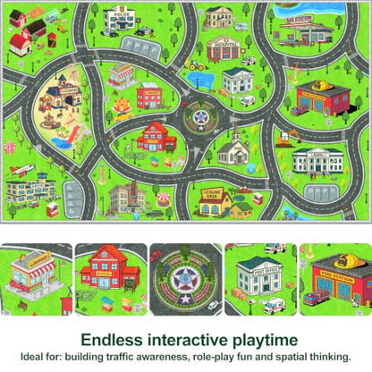 Kids City Road Play Rug 3x5ft Washable Non-Slip Car Play Mat - Green