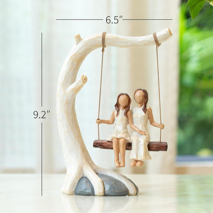 Mother Daughter Sculpture by Swing Statue - Hand-Painted Figurine | Perfect Birthday Gift for Mom
