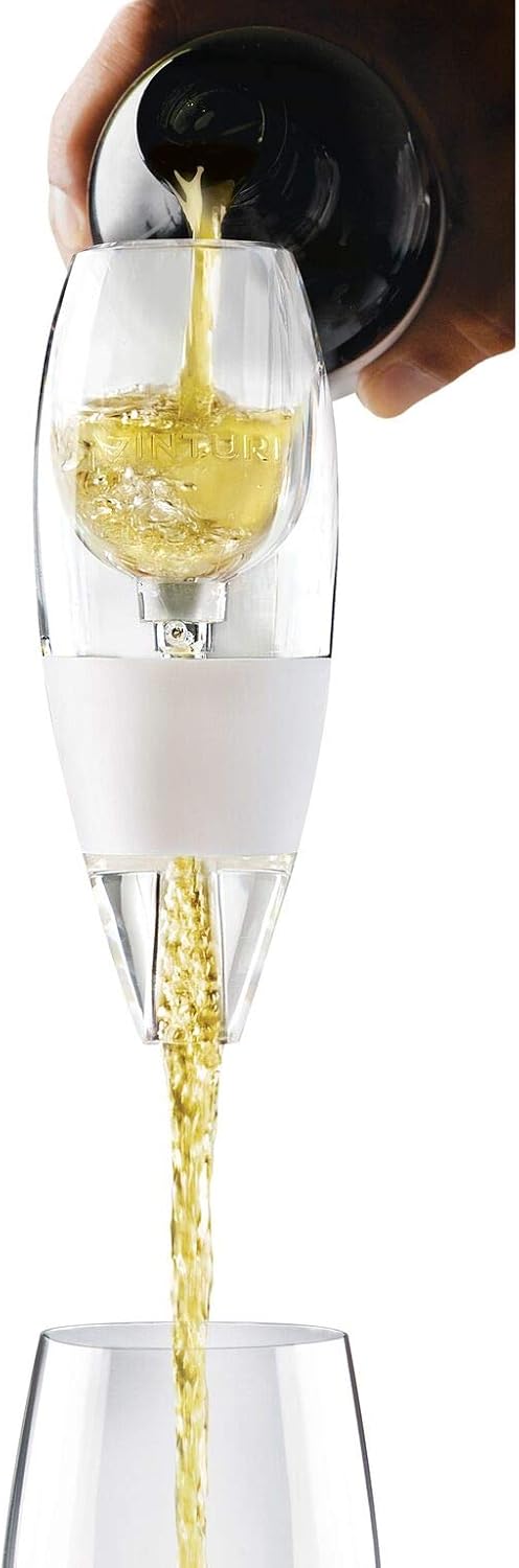 Vinturi Classic Essential Wine Aerator Pourer and Decanter Provides Enhanced Flavors with Smoother Finish Features Easy to Grip Silicone Body and No-Drip Stand, White