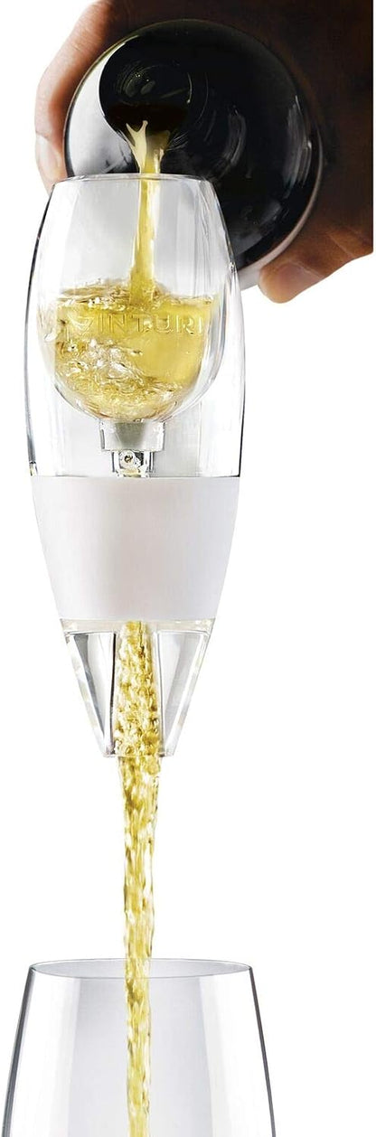 Vinturi Classic Essential Wine Aerator Pourer and Decanter Provides Enhanced Flavors with Smoother Finish Features Easy to Grip Silicone Body and No-Drip Stand, White