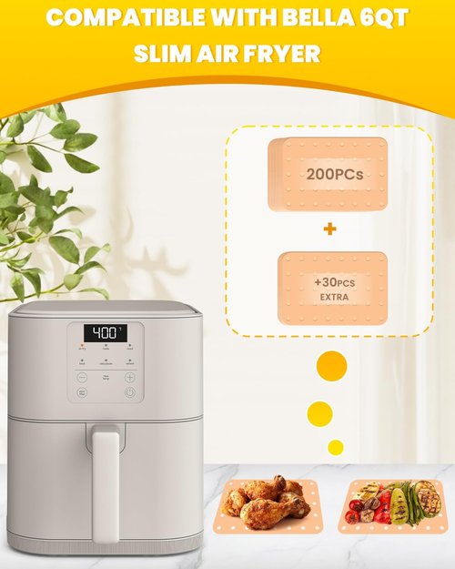Bella 230PC Air Fryer Paper Liners - Non-Stick Parchment Sheets for Easy Cleanup | 200 Sheets + 30 Extras