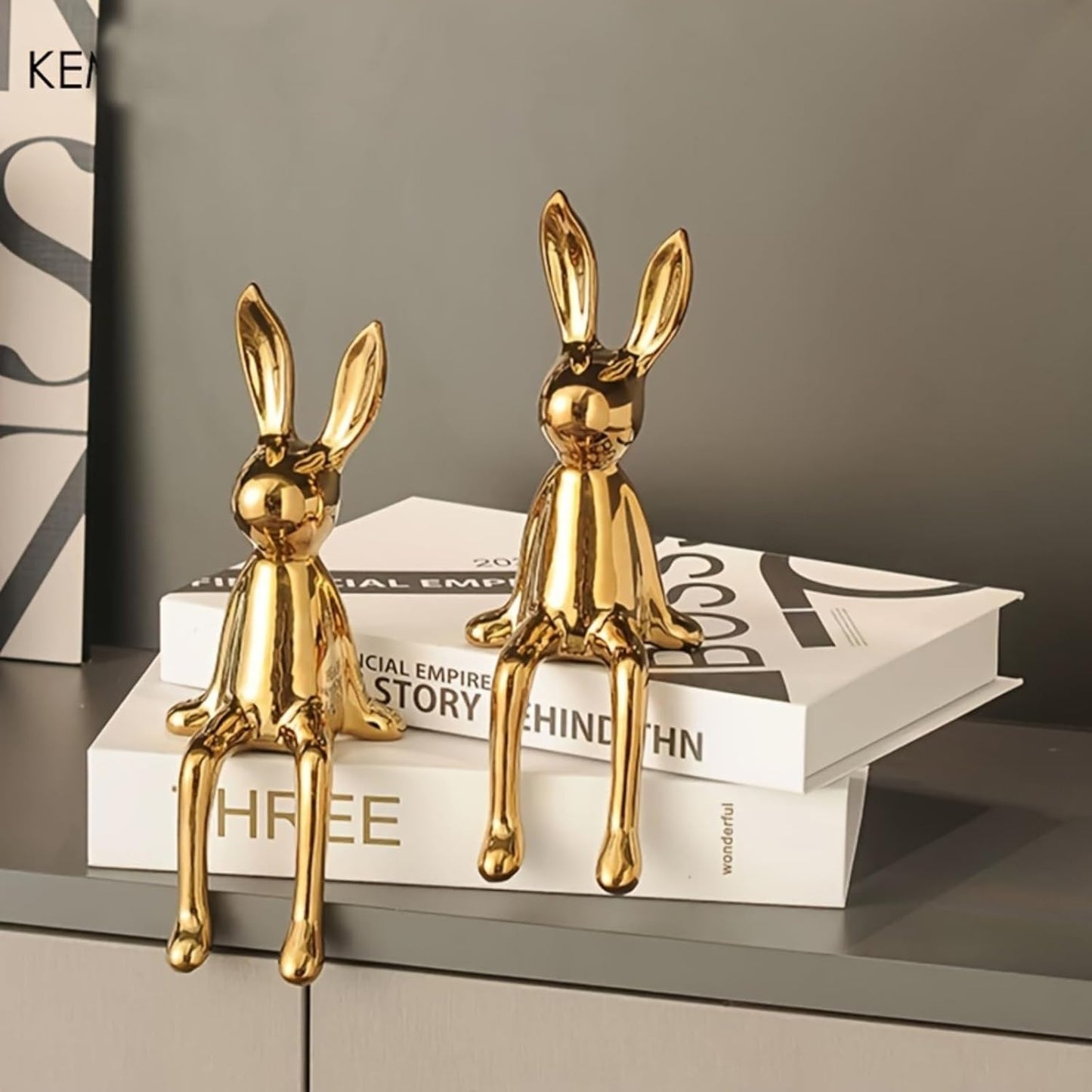 Skiennix Ceramic Long-Eared Rabbit Statue - Elegant Home Decor Accent in Gold Finish