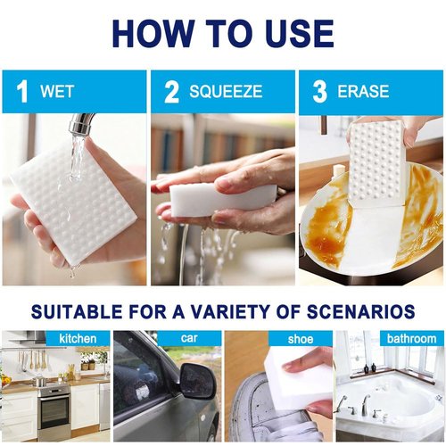 10 Pack Magic Sponge Eraser 3X Thick and Long Lasting Melamine Cleaning Sponges in Bulk - Multi Surface Scrubber Foam Cleaning Pads - Bathtub, Floor, Baseboard, Bathroom, Wall Cleaner （3.9*2.5*1.1in）