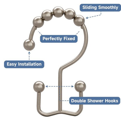 Titanker Shower Curtain Hooks Rings, Rust Resistant Metal Double Glide Shower Hooks Rings for Bathroom Shower Rods Curtains, Set of 24 Hooks - Matte Nickel