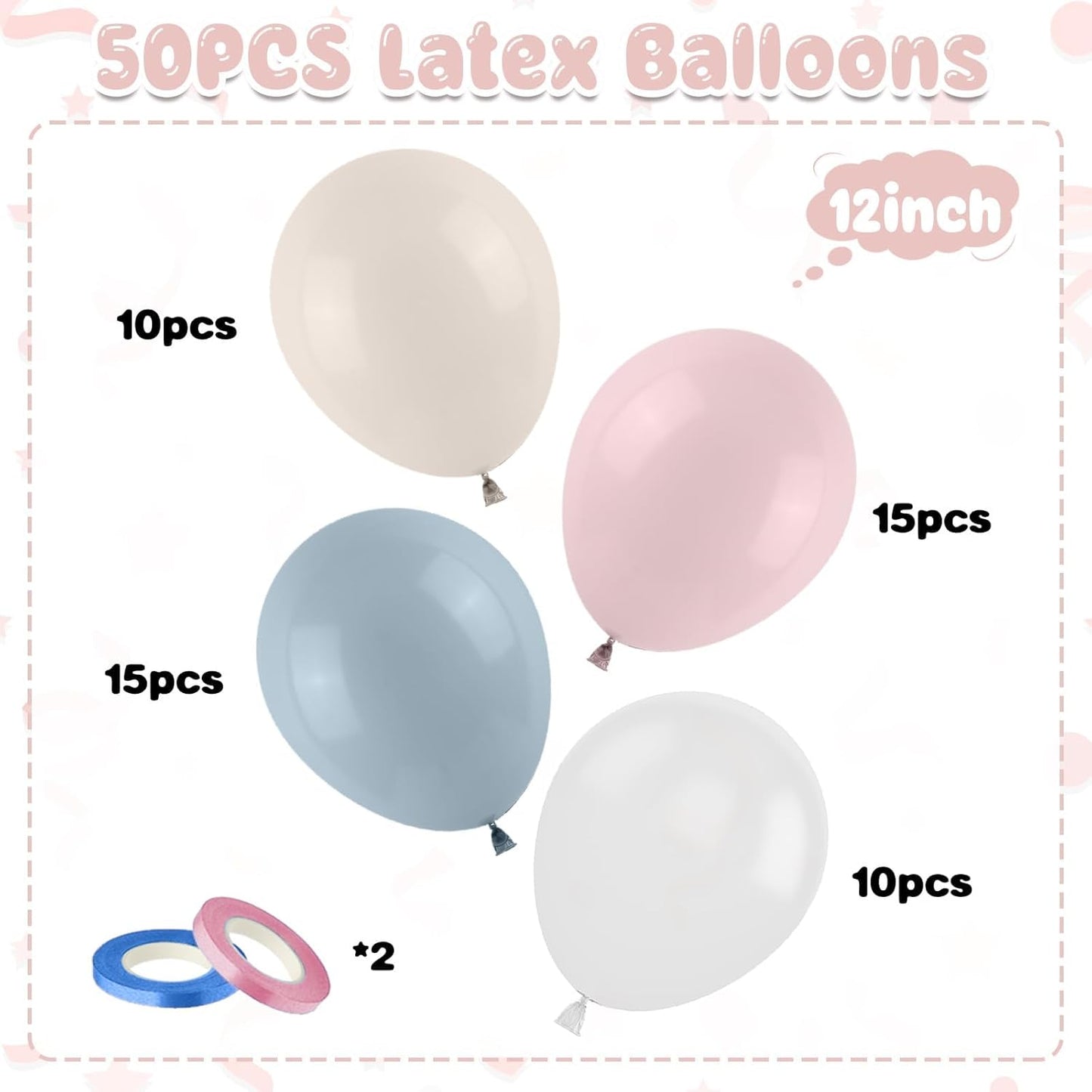 Regine Switzerland 50PCS Gender Reveal Balloon Set - Dusty Pink & Mist Blue 12-Inch Balloons for Baby Shower Decor