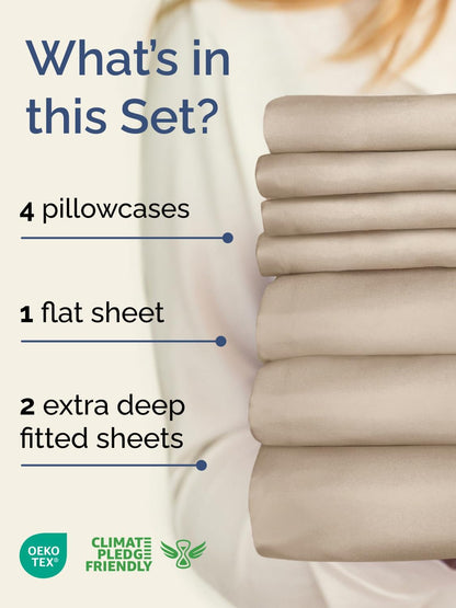 Skiennix Extra Deep Split King Sheet Set - 7 Piece Breathable Cooling Bedding - Soft, Wrinkle-Free & Comfy - Wheat Color
