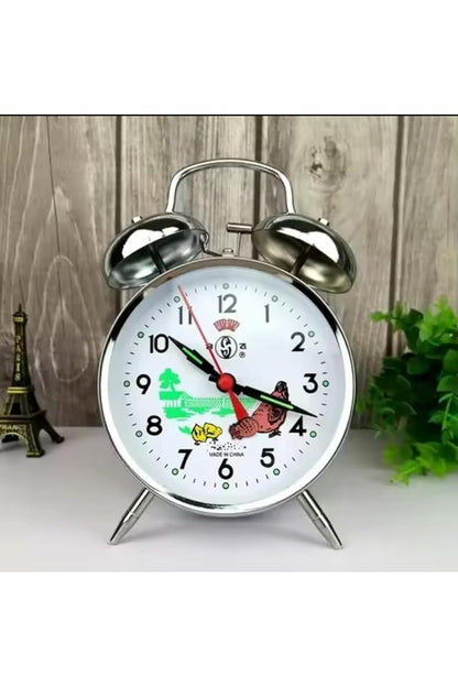 Nostalgic Mechanical Wind-Up Rooster Desk Clock - Large Silver Metal Decor
