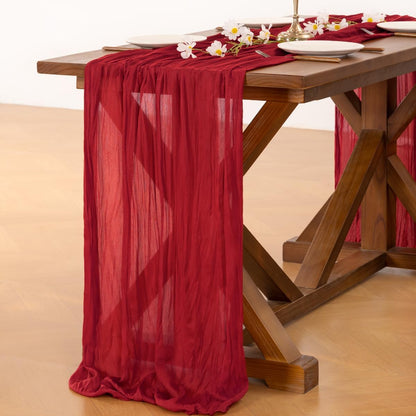 Socomi Cheesecloth Table Runner - 3pcs Red Boho Rustic Gauze | 120 Inch for Weddings & Events
