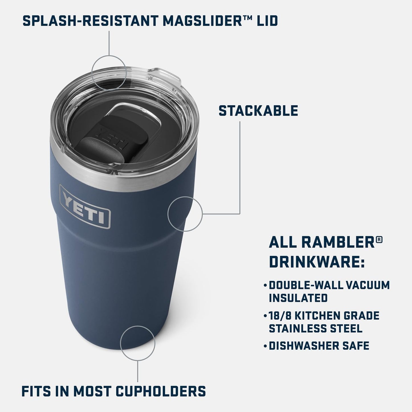 YETI Rambler 20 oz Stainless Steel Tumbler - Vacuum Insulated with MagSlider Lid for Ultimate Durability