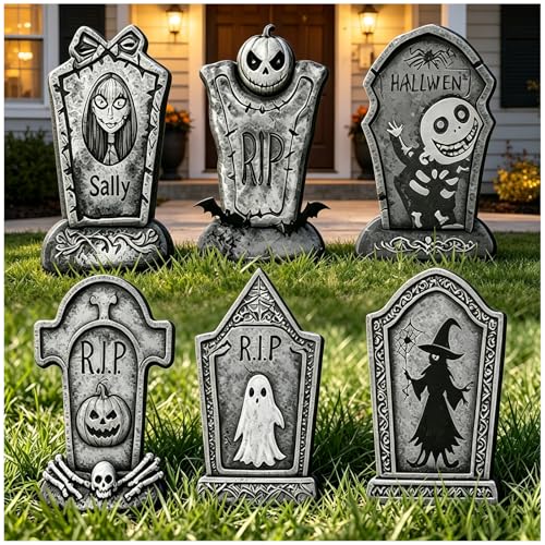 Halloween Tombstone Yard Signs Set - Spooky Cemetery Decor, 6 Pieces