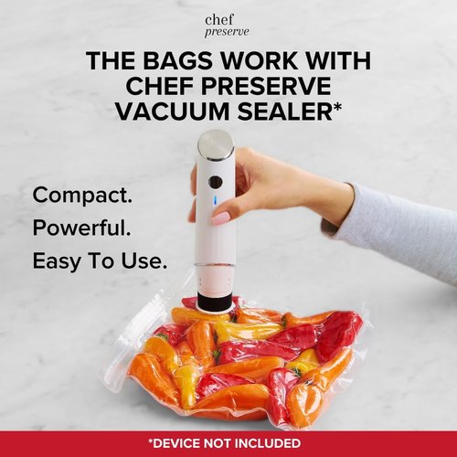 Chef Preserve Reusable Vacuum Sealer Bags - 30 BPA-Free Small Food Storage Bags (8 x 10 in) | Odor-Resistant & Leak-Proof