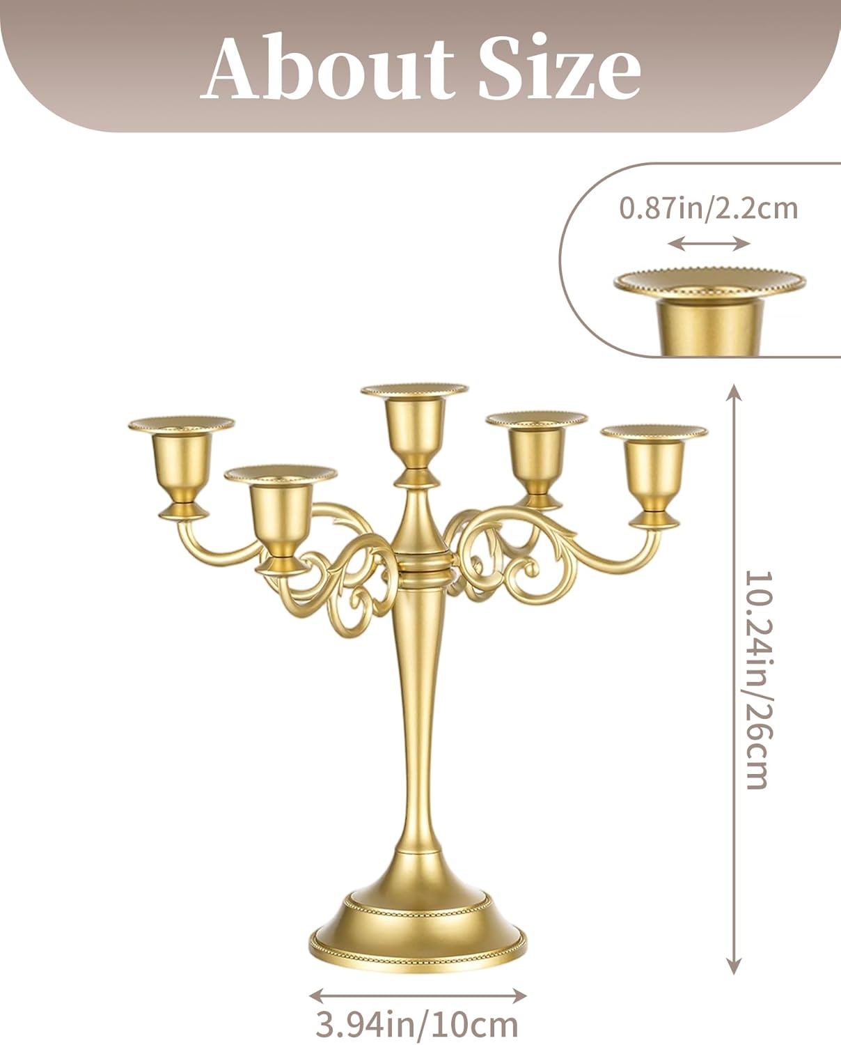 Sziqiqi Gold Candelabra | Elegant 10-Inch Centerpiece Candle Holder for Taper Candlesticks - 5 Arms Metal Design for Weddings & Dining Tables