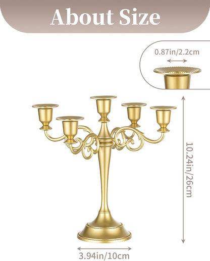 Sziqiqi Gold Candelabra | Elegant 10-Inch Centerpiece Candle Holder for Taper Candlesticks - 5 Arms Metal Design for Weddings & Dining Tables