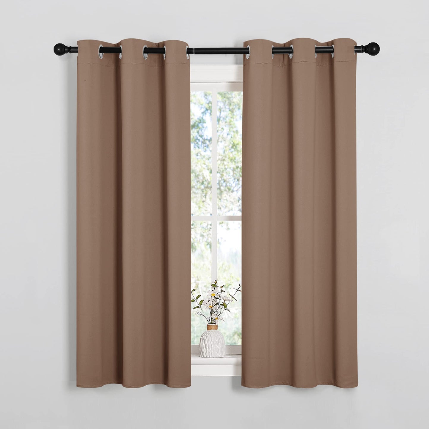 NICETOWN Window Draperies Room Darkening Curtain Panels, Window Treatment Thermal Insulated Solid Grommet Drapes for Bedroom (One Pair, 34 by 54 inches, Cappuccino)