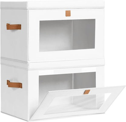 Homsorout Large Clothing Storage Bins - Collapsible Organizer Boxes with Handles & Lids | 2 Pack, White