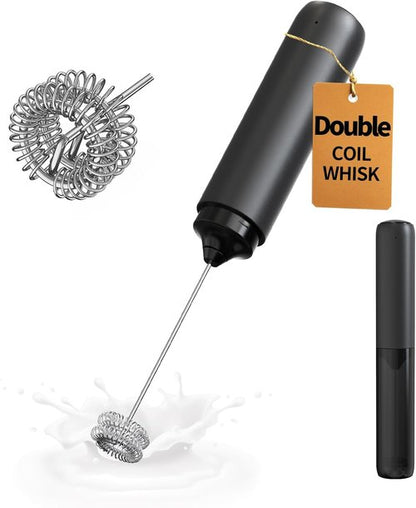 Circle Joy Rechargeable Milk Frother - Dual Coil Electric Whisk for Coffee & Matcha | Portable Handheld Mixer in Black