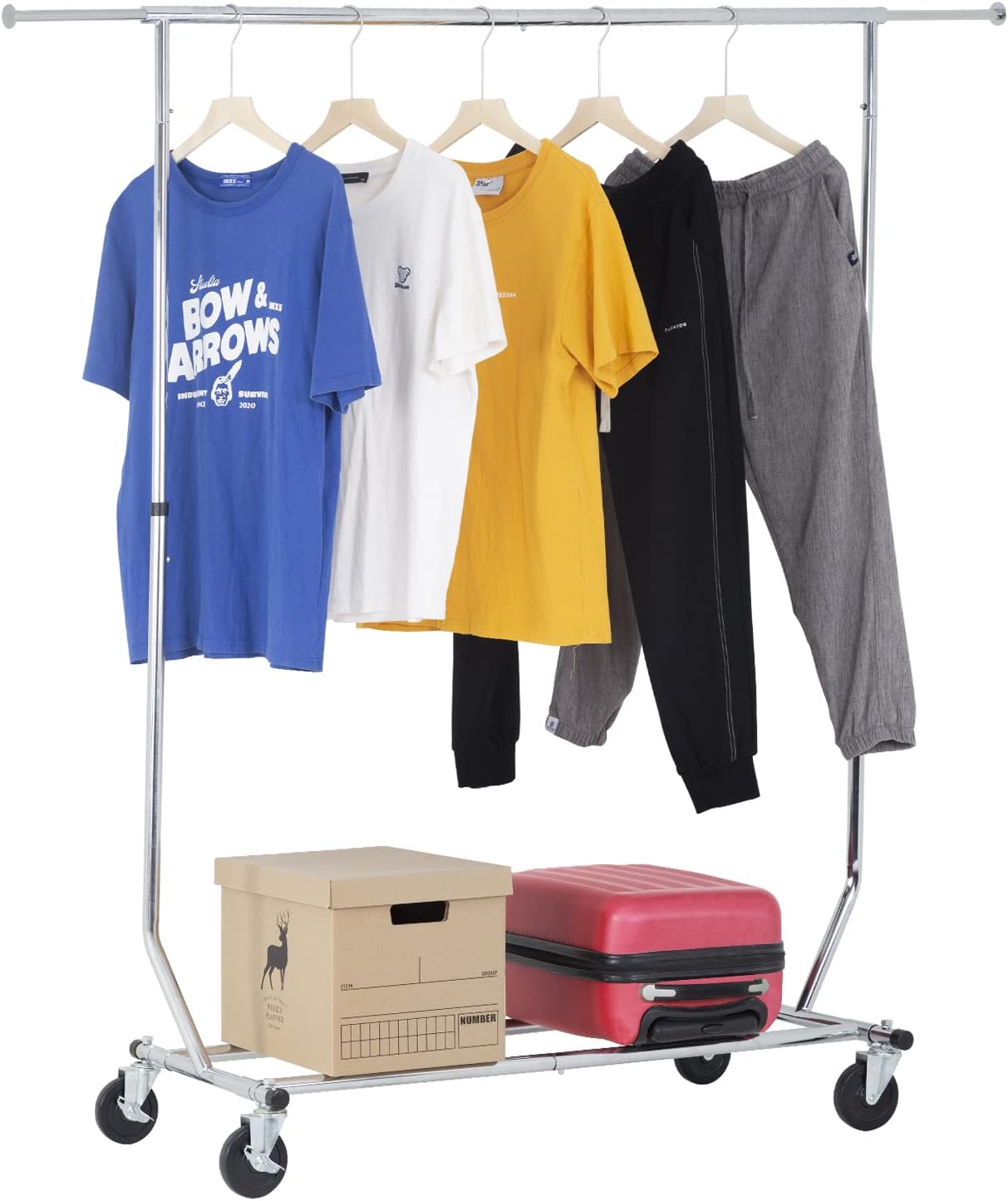 PayLessHere Heavy Duty Clothing Rack - Extensible Garment Rack with Wheels | Supports 135 lbs, Chrome Finish