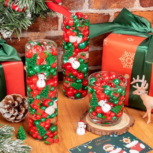 240Pcs Christmas Vase Filler Set with Beads, Mini Snowmen & Trees - Holiday Decor