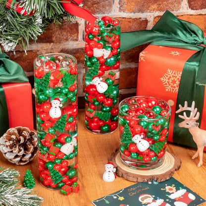 240Pcs Christmas Vase Filler Set with Beads, Mini Snowmen & Trees - Holiday Decor