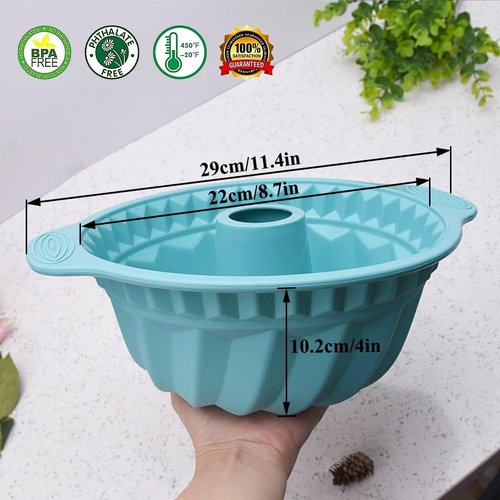 Kenond Silicone Fluted Pans - Non-Stick Baking Molds with Sturdy Handle | 9.5 Inch (Blue) for Cakes & Jello