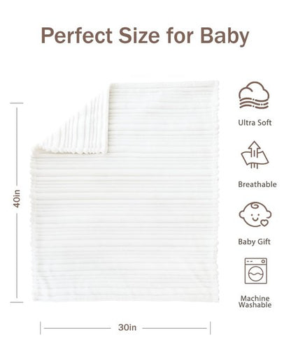 HOMRITAR White Baby Blanket for Boys Girls Super Soft Cozy Lightweight Toddler Blankets with Striped Design, Cute Fluffy Fleece Throws for Nursery Crib, 30 x 40 Inches