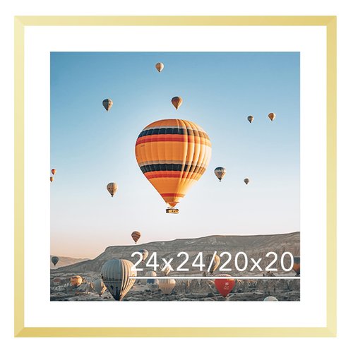 JCJMY 24x24 Picture Frame Gold with 20x20 Mat, Display Photo 20x20 with Mat or 24 x 24 Without Mat, Wall Hanging Large 24x24 Poster Frame with Shatter Resistant Plexiglass, Gold