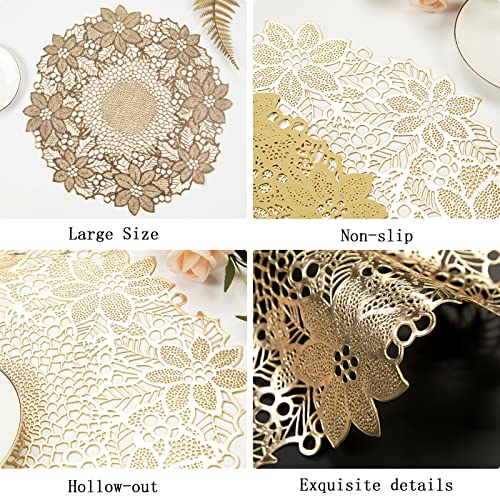 Gold Round Leaf Blooming Placemats Set of 6 - Elegant Table Decor for Dining