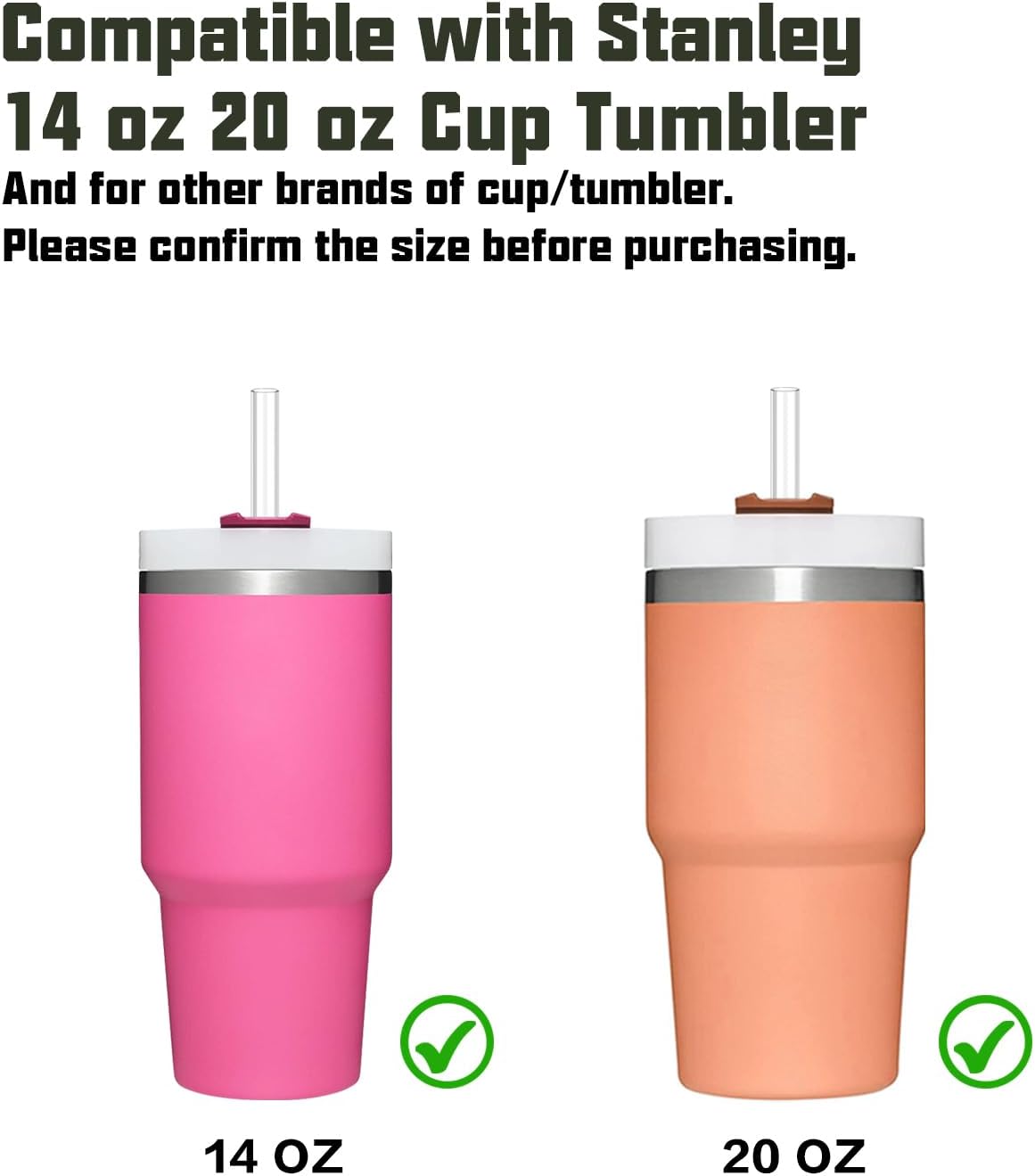 Stanley Replacement Straw Set - 6 Pack Reusable Straws with Cleaning Brush for 14 oz & 20 oz Tumblers
